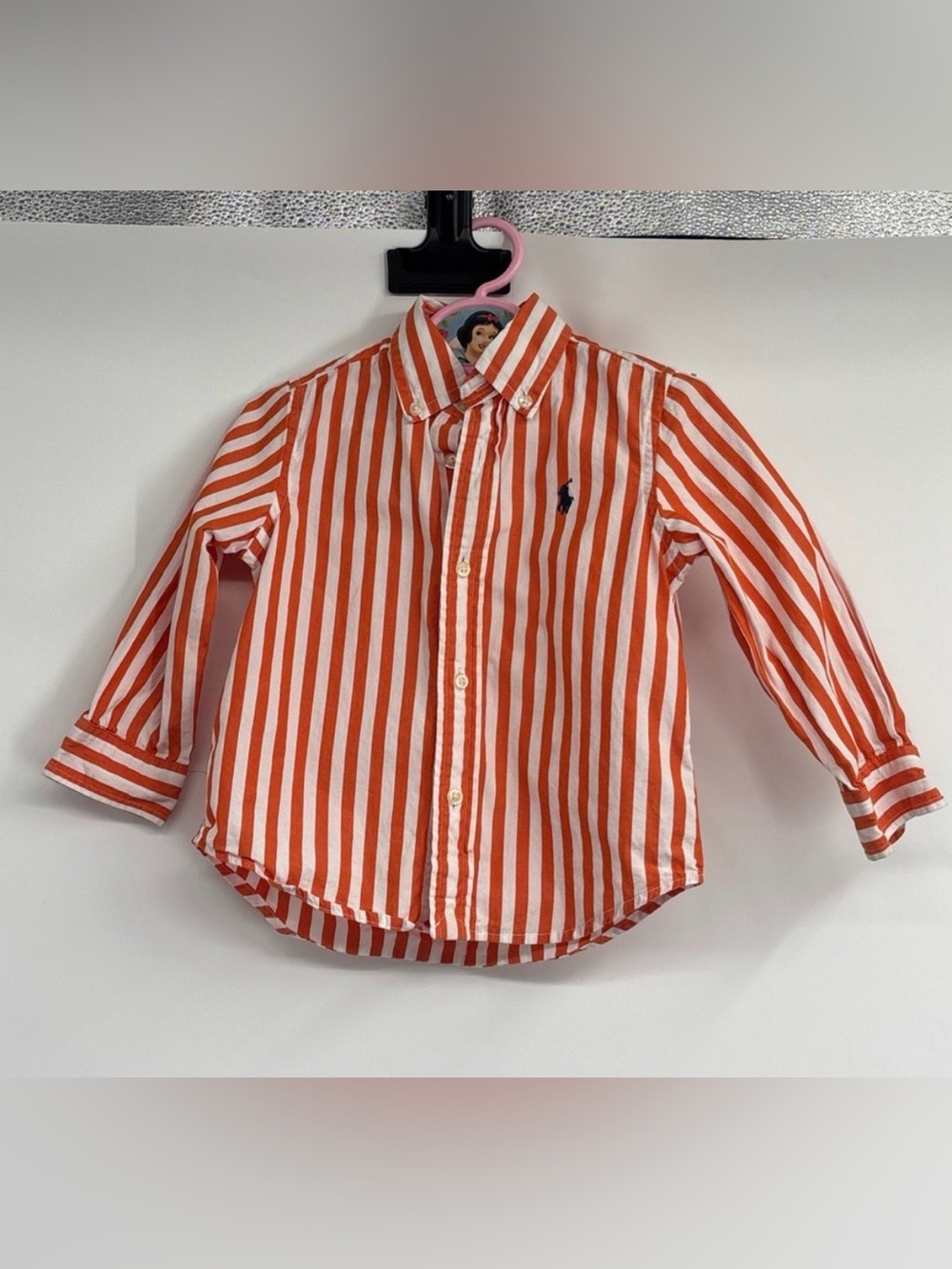 Sz 24M Ralph Lauren Orange & White Striped Button-Down Shirt for Kids used nice